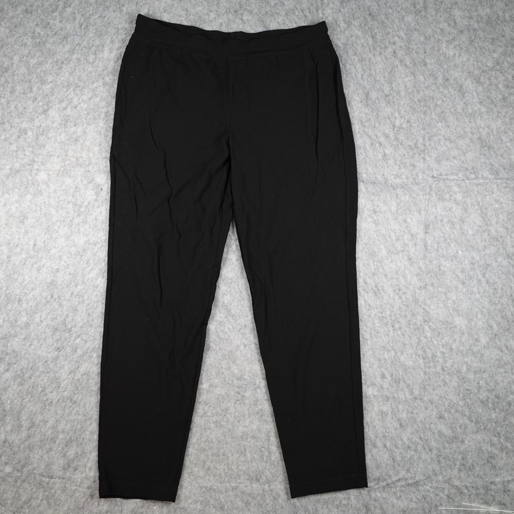 Eileen Fisher Pant Women Large Black Crepe Stretch Tapered Leg Pull On Comfort
